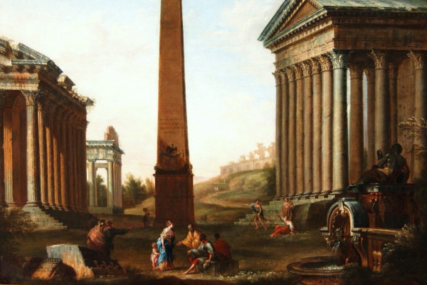 Roman ruins with figures by Giovanni Paolo Pannini